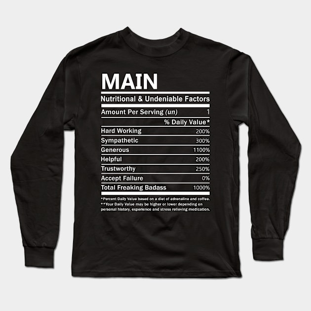 Main Name T Shirt - Main Nutritional and Undeniable Name Factors Gift Item Tee Long Sleeve T-Shirt by nikitak4um